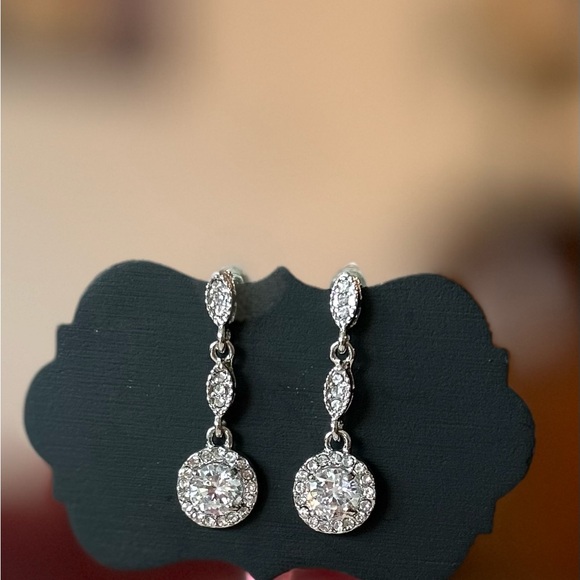 New! Dainty Silver Crystal Drop Earrings - Picture 6 of 6